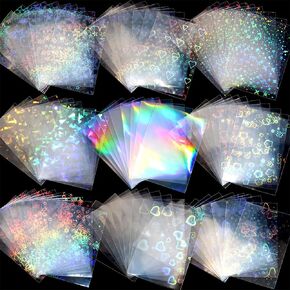 100 Pcs Laser Flashing Photocard Sleeves Holographic Card Sleeves for Trading Cards Penny Sleeves Photocard Holder Rainbow Star Heart Flower Card Protector