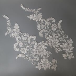 2pc/Pair 9.84"*24.8" Large Beaded Sequin Embroidery lace Appliques for Wedding Dresses Rhinestone lace Applique Patches Embroidery lace parches ropa