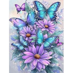 MBNTJHT DIY Butterfly Diamond Art Kits للمبتدئين البالغين ، فلاورات سهلة 5D مجموعات الطلاء الماس الجولة الماس على القماش ، الفراشة ، مجموعات فنون الأزهار للأحجار الكريمة لتديين الجدار المنزلي 12x16 بوصة.