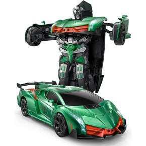 V992 تحويل سيارة التحكم عن بُعد ، تحويل سيارات ROBOT RC ، 1: 14 ، سيارة روبوت 2 في 1 مع تأثيرات الصوت والضوء ، استشعار الإيماءات ، التشوه التلقائي ، ألعاب الهدايا للبنين والبنات (الأخضر)
