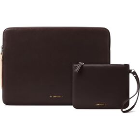 Comfyable Slim Protective Laptop Sleeve with Accessory Pouch Compatible with 13/13.3/14 Inch MacBook Pro & MacBook Air, Mac Travel Case, Slim PU Leather Laptop Cover M4/M3/M2/M1 2025-2021, Chocolate