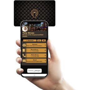 بطاقة أعمال NFC اللاسلكية - زوج مع ملف تعريف bitsignal لمشاركة جهات الاتصال والروابط - تصميم شبكة أسود وذهبية