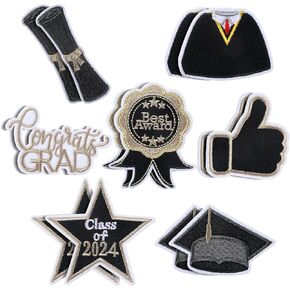 Hoolerry 14 Pcs Class of 2025 Graduation Iron on Patch Congrats Grad Embroidered Iron on Patches for Hat Clothes Pants Knee Dress Jeans DIY Backpack Shoes