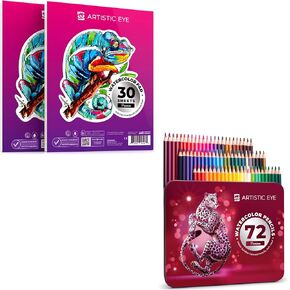 Artistic Eye Watercolor Pads 9x12 & Watercolor Pencils (72 Colors) Bundle