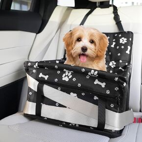 Dog Car Seat for Small/Medium Dogs up to 20 lbs, Portable Pet Travel Seat with Safety Belts & Storage Pockets, Waterproof & Scratch-Resistant, Fits in Front/Back Seat, Fully Washable