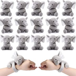 Ceenna 16 Pcs Elephant Stuffed Animal Slap Bracelets Plush Slap Bracelets 8.66 Inch Gray Adorable Wrist Toys Elephant Party Favors End of Year Gifts for Birthday Party Graduation Goodie Bag Fillers