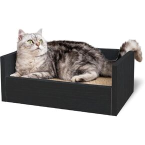 FlipRest Modern Cat Bed - Reversible Elevated Design with Integrated Scratcher, Blackwood