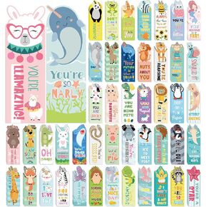 144 PCS Bulk Animal Pun Lundmarks 2 × 6 علامات صفحة مزدوجة الجوانب مع كلمات مضحكة لطيفة متنوعة من المرجعية للحيوان