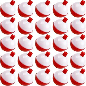 SILANON الصيد بوبرز يطفو تشكيلة، 25pcs المفاجئة على بوبرز الأحمر والأبيض لصيد الأسماك، الصلب ABS زر ضغط جولة العوامة يطفو بوبرز صيد السمك الملحقات