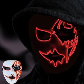 قناع هالوين تطهير LED LED UP مخيف أقنعة متوهجة لهدايا الحفلات المهرجان قناع الزوجين ، الأحمر 1pc