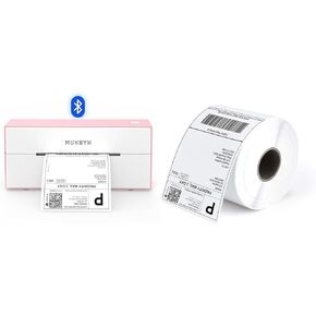 MUNBYN Bluetooth Thermal Label Printer, 4x6 Shipping Label Printer+Thermal Direct Shipping Label (Pack of 500 4x6 Per Roll Labels)
