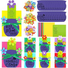 Motipuns 24 مجموعات عيد الأم مجموعة الحرف الزهرية Happy Mother Mother Card Card DIY Art Flower 3D Make Your Crafts Homps for Mom Home School Classroom Decors Actors Two