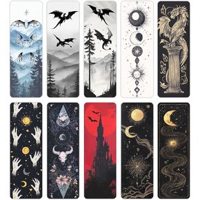 TwoDays Fantasy Merch Longmarks لعشاق الكتب ، التارو الساحرة التنينات القوطية الإكسسوارات لكتاب الرعب للهدايا الكتب (مجموعة من 10 ، 6 'x 2' ')