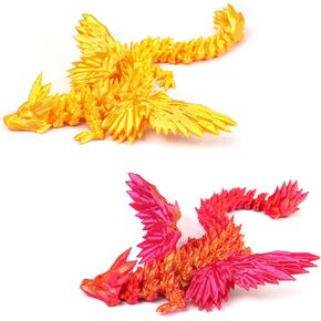 2pcs 7 "التنين المطبوع ثلاثي الأبعاد مع أجنحة ، لعبة Dragon Fidget Toy ، Decor Decor Decor Decor Toy (Red + Yellow)