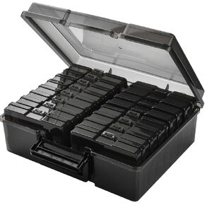 Haundry Photo Storage Box with 16 Inner 4" x 6" Photo Case, Portable Storage Organizer with Handle Craft Keeper for Picture, Stickers, Stamps, Screws, Hair Clips, Colored