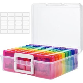 Haundry Photo Storage Box with 16 Inner 4" x 6" Photo Case, Portable Storage Organizer with Handle Craft Keeper for Picture, Stickers, Stamps, Screws, Hair Clips, Colored in Kuwait