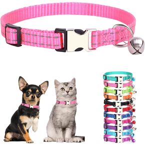 الساخنة الوردي XS Coglar Girl مع جرس ، طوق جرو فتاة عاكسة مع جرس ، طوق الكلب الصغير لـ XXS XS Tiny Litty Pet Cat Neck 7.5-11 Inch