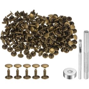 Harfington 100 مجموعات من المسامير الجلدية 8 × 10 مم معدني كاب مزدوج الرشاشات السحابات مع أدوات إعداد 3pcs لزخرفة DIY Craft Craft ، نغمة الذهب