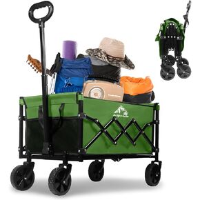 Folding Utility Wagon Collapsible Cart, 352LBS Capacity with Silent Wheels, Storage Bag, Lightweight Cart for Grocery, Gardening, Camping, Outdoor Use, Black