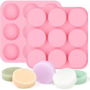 قوالب SJ SOAP 2 عبوات ، قوالب صابون السيليكون الأسطواني لصنع الصابون ، جولة 9 تجويف للصابون الحرفي محلي الصنع ، الكعكة ، الشوكولاتة ＆ الوكرية المكعبات الثلج