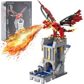 مجموعات لبنة Red Dragons and Castles ، 1176 قطعة تحرس طراز Dice Tower Model Kit للأولاد Girls 6+ ، مجموعات من العصور الوسطى لعيد الميلاد ، عيد الميلاد ، الهالوين ، هدايا رأس السنة الجديدة