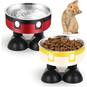 2Pack أوعية قطة مرتفعة ، وعاء القط المصنوع من الفولاذ المقاوم للصدأ مع حامل لطيف ، 5 بوصات مرتفعة من الأطعمة والمياه للقطط والقطار والجرو