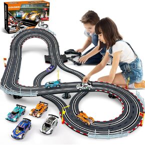 مجموعات مسار سباق سيارات SLOT - مسار سيارة سباق كهربائي للأطفال - RC Race Track مع 4 سيارات من القمار ، مسار سباق مزدوج 2 هدية عيد ميلاد مراقب اليد للأطفال من 8 إلى 12 عامًا الأولاد