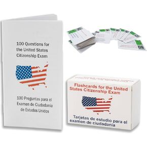CADICS TEST US CIVICS TEST CARDS COMBO مجموعة مع كتيب ثنائي اللغة - اللغة الإنجليزية/الإسبانية ، دليل دراسة التجنس 2025 مع 100 إجابات للأسئلة المدنية الأمريكية ، البطاقات التعليمية للمواطنة الأمريكية