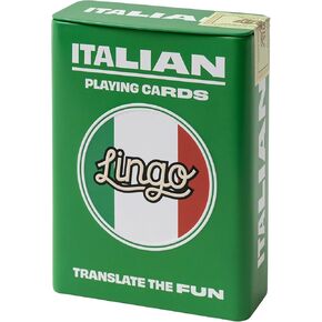 Italian Lingo Playing Cards in Wayfarer Tin Box | Travel Flashcards | Learn Italian Vocabulary in A Fun & Easy Way | 52 Essential Translations