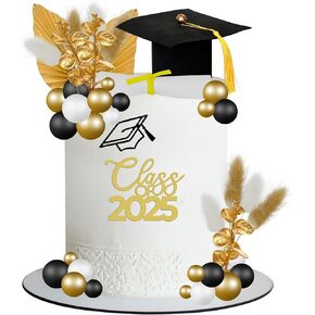 41 PCS Treguation Cake Decorations Kit بما في ذلك فئة 2025 كعكة التخرج Topper Cap Diploma قابلة للطي كعكة البالون Topper Foxtail Corn