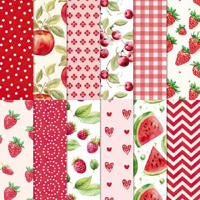 Scrapbook Paper Pad 6x6, Summer Fruit Patterned Cardstock, Single-Sided Decopodge Paper for DIY Card Making Photo Album Journal Decor - 24Sheet