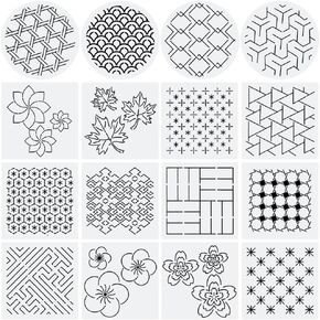 FreeBloss 16pcs Sashiko Set Pet Sashiko Templates Square Exproidery Pattern Stencil Template Sashiko Pattern for Hand Geilting and Embroidery 5.5 '*5.5' '