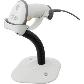 Zebra LS2208 Series Corded Handheld Standard Range Laser Scanner Kit with Gooseneck Stand and Cable Cash Register Featuring White Color Model Number LS2208-SR20001R-NA
