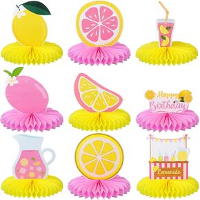9 PCS Pink Lemonade Party Honeycomb Centerpices Lemon Honeycomb Centerpieces Colorful Lemonade Topers Toppers Lemon عيد ميلاد ديكور الليمون لتوفي عيد ميلاد الصيف