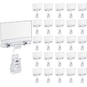 Biaungdo 24 PCS Clip Clip Divel Scivel Clamp قابلة للتدوير ، حامل علامة دوار واضح مع حامل عرض السعر مع حامي بطاقة PVC 95 × 67 مم للأرفف ، المتجر ، الأعمال ، المعرض