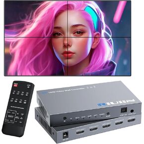 HDMI Video Wall Controller, 4k TV Wall Controller with 12 Modes, TV Wall Processor, 180° Rotation, Edge Masking, Audio, and IR Remote,2x2,1x2,1x3,1x4,2x1,3x1,4x1, Make 4 tv Screens in Wall Display