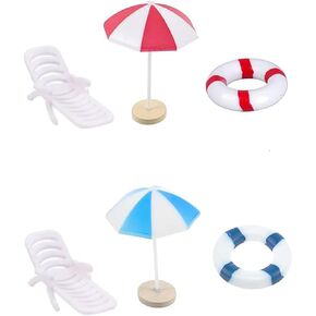 Mini Beach Ornaments Dollhouse Decor,Miniature Chair Umbrella Life Buoy Model for Home Craft Photography Props DIY Landscaping Swimming Pool