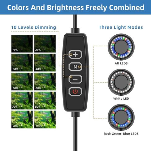 Clip On Aquarium Light with Dimmer Small USB Fish Tank Light 8W Dimmable Full Spectrum Lamp for Betta Tank Adjustable Dimmer Multi-Color LED (Adapter NOT Included) in Saudi Arabia