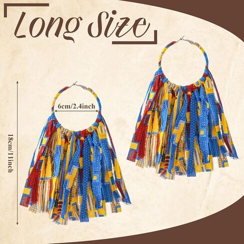 5 Pairs African Fabric Tassel Earrings African Jewelry Afrocentric Earrings Ankara Fringe Hoop Earrings for Women Costume (Elegant Style) in Saudi Arabia