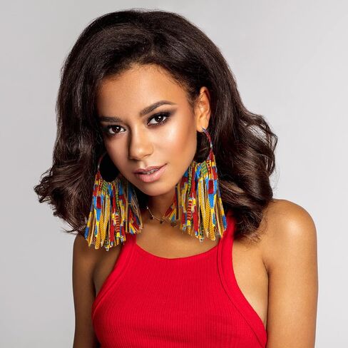 5 Pairs African Fabric Tassel Earrings African Jewelry Afrocentric Earrings Ankara Fringe Hoop Earrings for Women Costume (Elegant Style) in Saudi Arabia