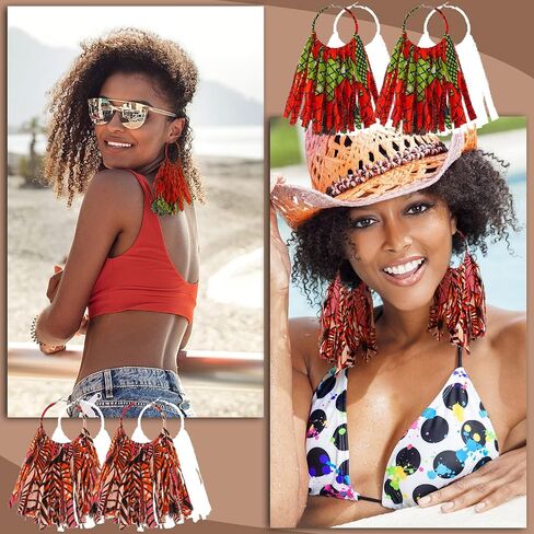 5 Pairs African Fabric Tassel Earrings African Jewelry Afrocentric Earrings Ankara Fringe Hoop Earrings for Women Costume (Elegant Style) in Saudi Arabia