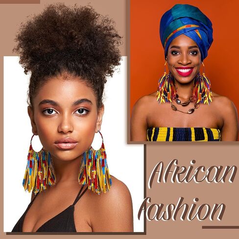 5 Pairs African Fabric Tassel Earrings African Jewelry Afrocentric Earrings Ankara Fringe Hoop Earrings for Women Costume (Elegant Style) in Saudi Arabia