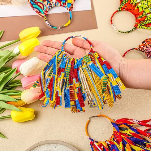 5 Pairs African Fabric Tassel Earrings African Jewelry Afrocentric Earrings Ankara Fringe Hoop Earrings for Women Costume (Elegant Style) in Saudi Arabia
