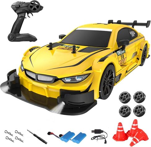Remote Control Car RC Drift Car, 1:16 Scale Electric RC Racing with LED Lights 2.4GHz 4WD 40km/h RTR High Speed Racing Sport Toy for Adults Boys Girls Kids Gifts(Yellow) in Kuwait