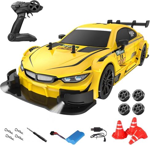 Remote Control Car RC Drift Car, 1:16 Scale Electric RC Racing with LED Lights 2.4GHz 4WD 40km/h RTR High Speed Racing Sport Toy for Adults Boys Girls Kids Gifts(Yellow) in Kuwait