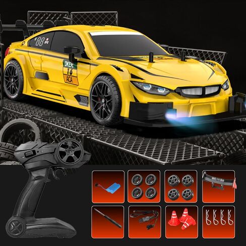 Remote Control Car RC Drift Car, 1:16 Scale Electric RC Racing with LED Lights 2.4GHz 4WD 40km/h RTR High Speed Racing Sport Toy for Adults Boys Girls Kids Gifts(Yellow) in Kuwait