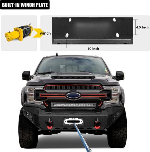 المصد الأمامي متوافق مع Ford F150 2018 2019 2020 مع مصابيح ألومنيوم 4 × 24 وات وحلقة على شكل D ولوحة ونش in Kuwait