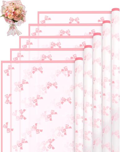 Liobelon 20 Sheets Flower Wrapping Paper Waterproof Bouquet Wrapping Paper Bow Pattern Gift Wrapping Paper for Flower Shop, Wedding, Birthday Party, Handmade DIY, Anniversary 22.8 x 22.8 Inch (light pink) in Kuwait
