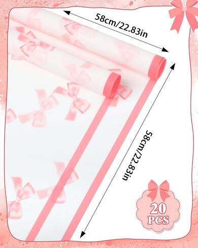 Liobelon 20 Sheets Flower Wrapping Paper Waterproof Bouquet Wrapping Paper Bow Pattern Gift Wrapping Paper for Flower Shop, Wedding, Birthday Party, Handmade DIY, Anniversary 22.8 x 22.8 Inch (light pink) in Kuwait