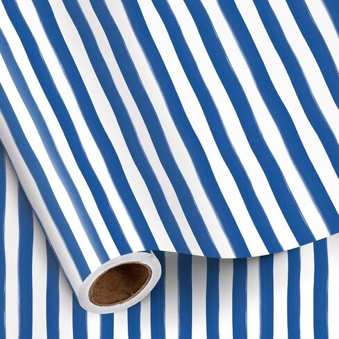RUSPEPA Navy Blue Striped Wrapping Paper Roll, Mini Roll, Watercolor Brushstroke Stripe Design Gift Wrap Paper for Birthday, Holiday, Father's Day and Graduation, 17 Inches x 16.4 Feet in Kuwait